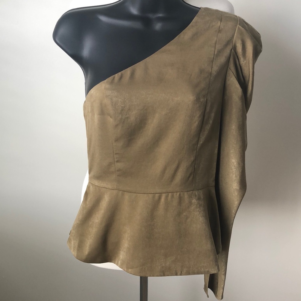 BCBGMaxAria Lillyan Safari Green One Shoulder Top XS